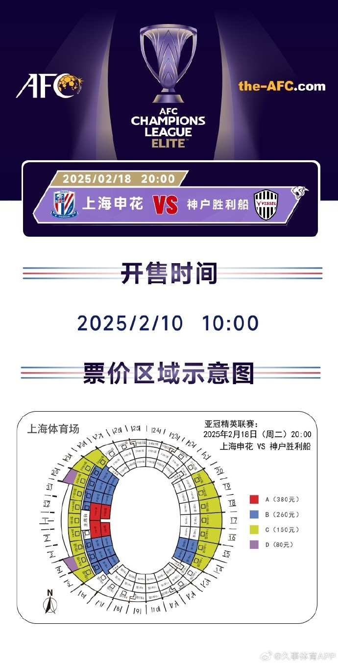  上海申花vs神戶勝利船票務(wù)方案：明日開(kāi)售，票價(jià)區(qū)間80元-380元