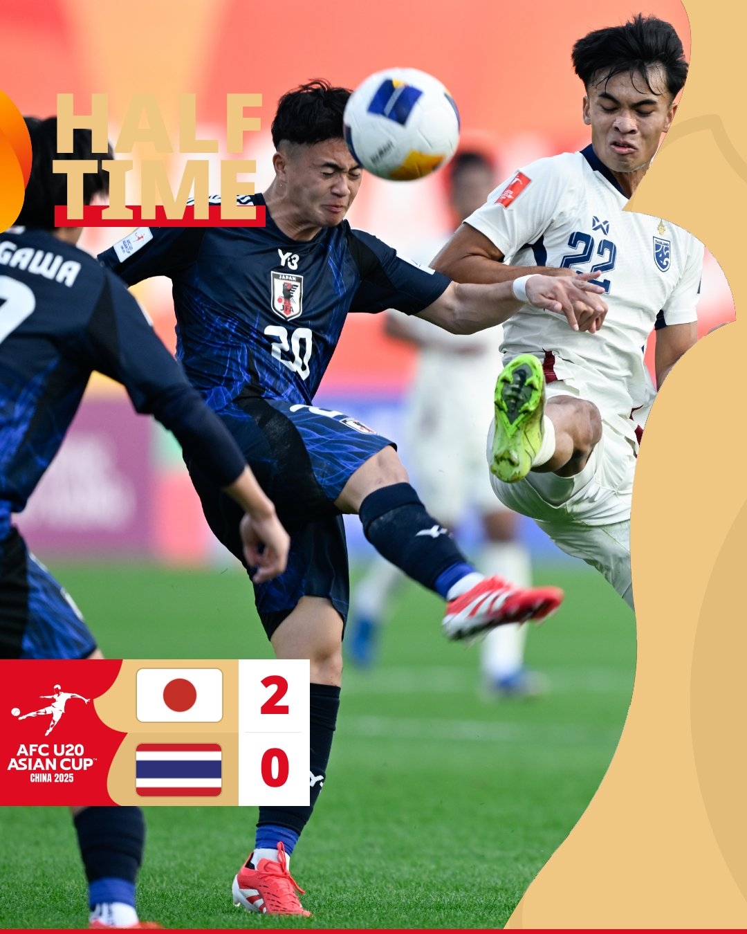  半場(chǎng)-日本U20 2-0領(lǐng)先泰國(guó)U20，石井久繼破門(mén)+中柱 泰國(guó)0射正
