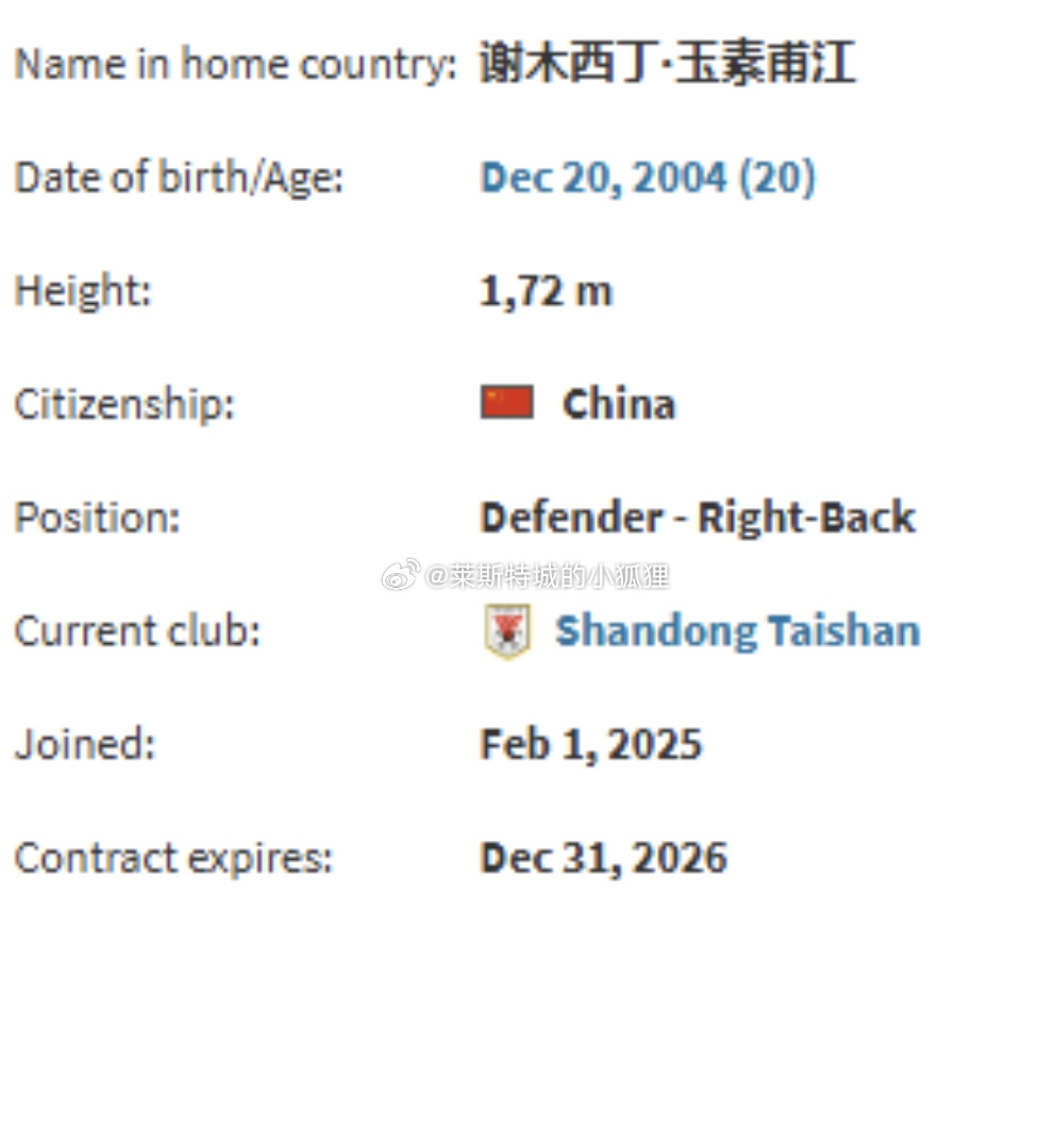  德轉顯示，因年齡造假被禁賽三個月的謝木西丁就是泰山的玉蘇甫