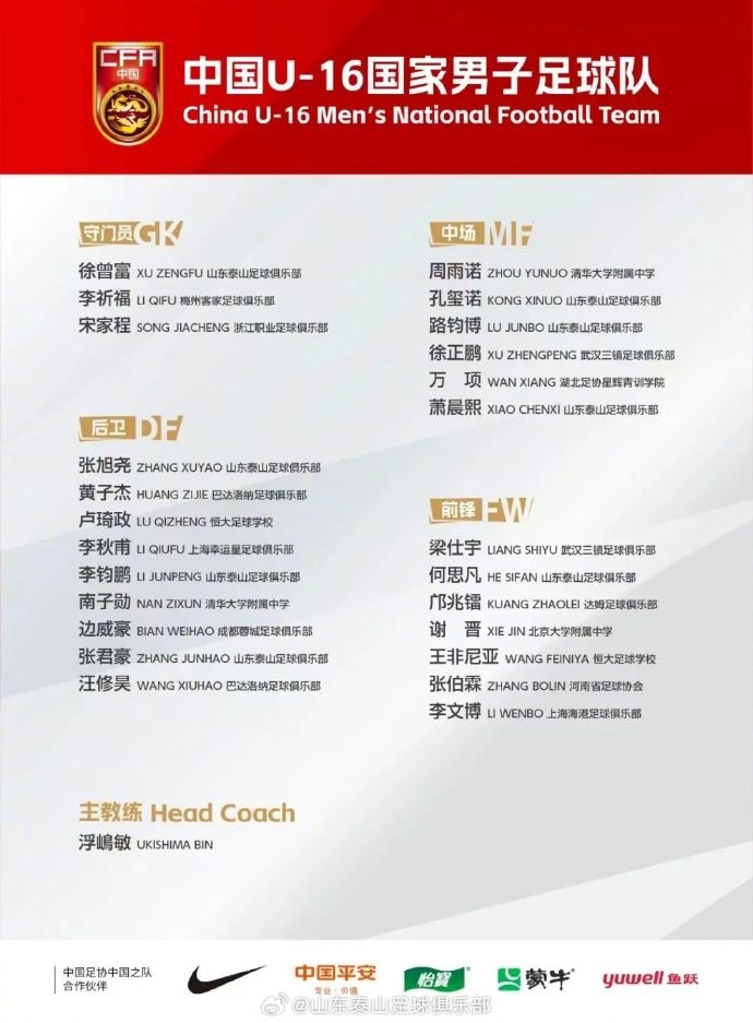  8名青訓(xùn)球員入選中國(guó)U16，標(biāo)志泰山青訓(xùn)工作高質(zhì)量發(fā)展再獲佳績(jī)