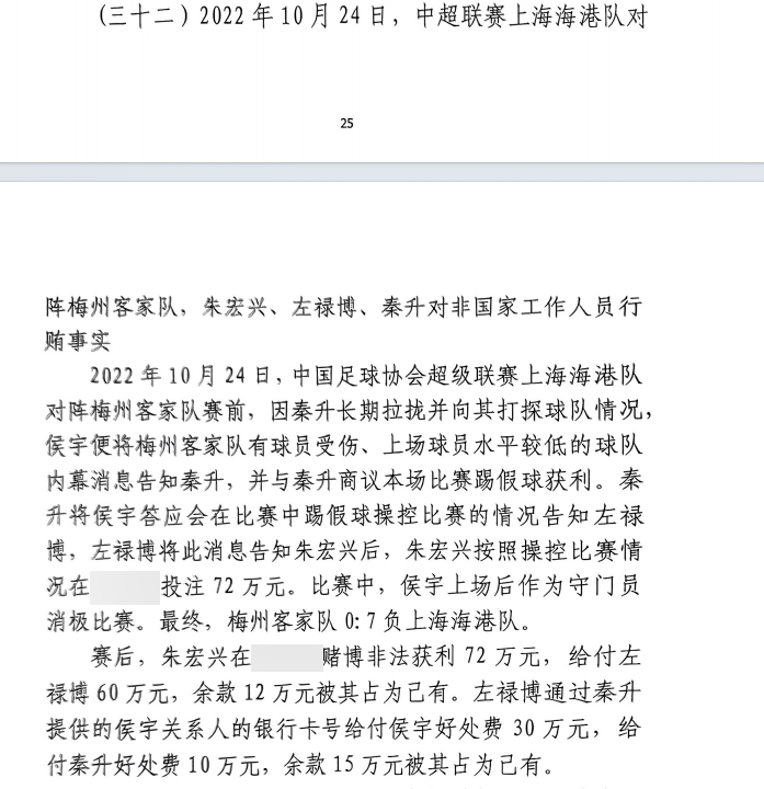  網(wǎng)傳判決書(shū)：梅州0-7海港，梅州守門(mén)員侯宇收30萬(wàn)好處費(fèi)消極比賽
