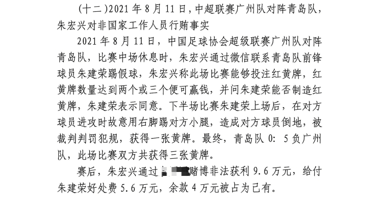  網(wǎng)傳判決書：青島球員朱建榮故意踢對方小腿，染黃收5.6萬好處費