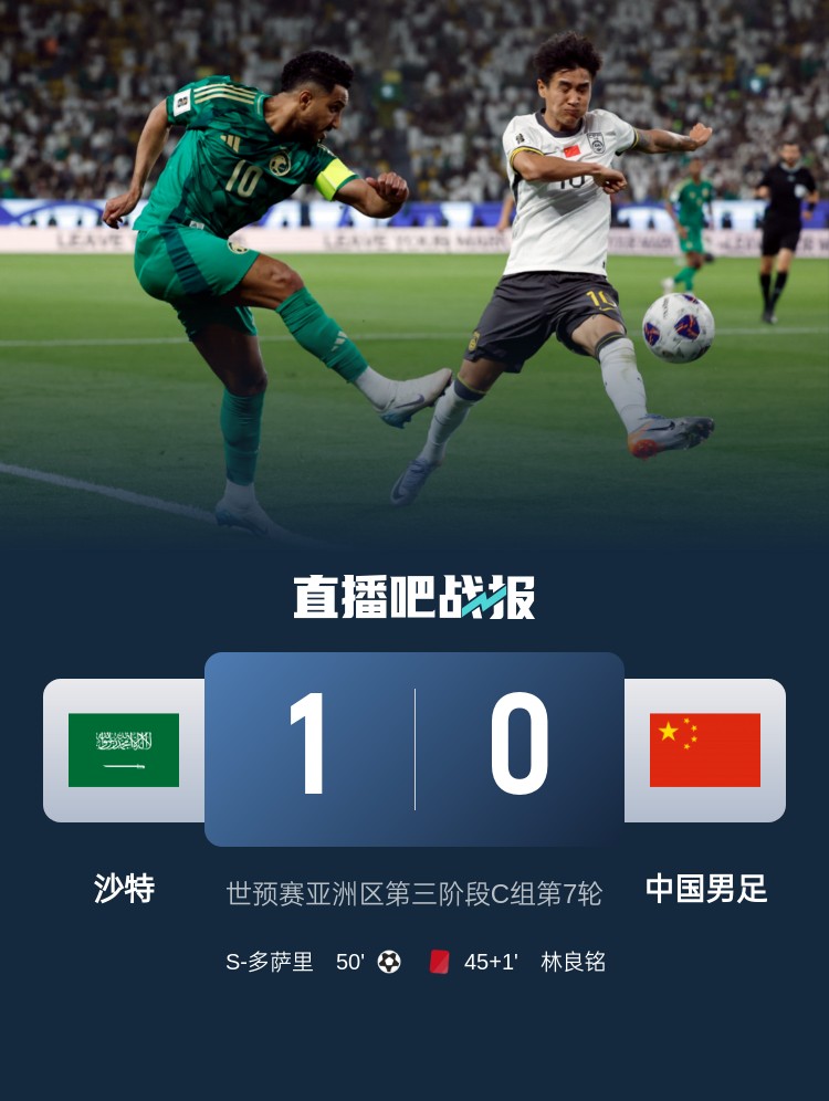  1-0小勝國足終結(jié)沙特在18強(qiáng)賽191天的進(jìn)球荒，上次進(jìn)球也是戰(zhàn)國足